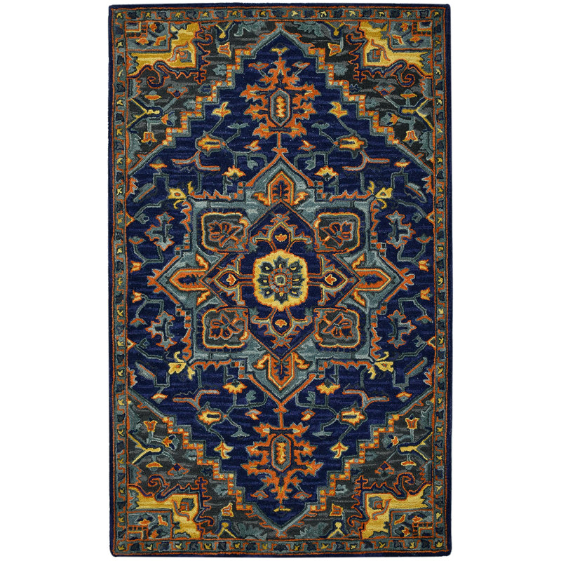 Shidler Hand-Tufted Vibrant Medallion All-Natural Wool Area Rug, Rectangle 2' x 3'