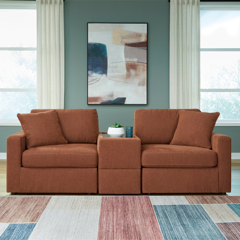 Braintree 3-Piece Sectional With Storage Console, Brown Polyester