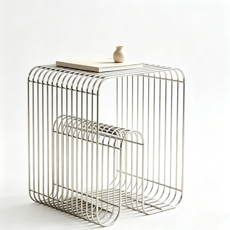 Iron End Table, Sofa Magazine Rack Side Table, Two Kinds of Placement, silver.