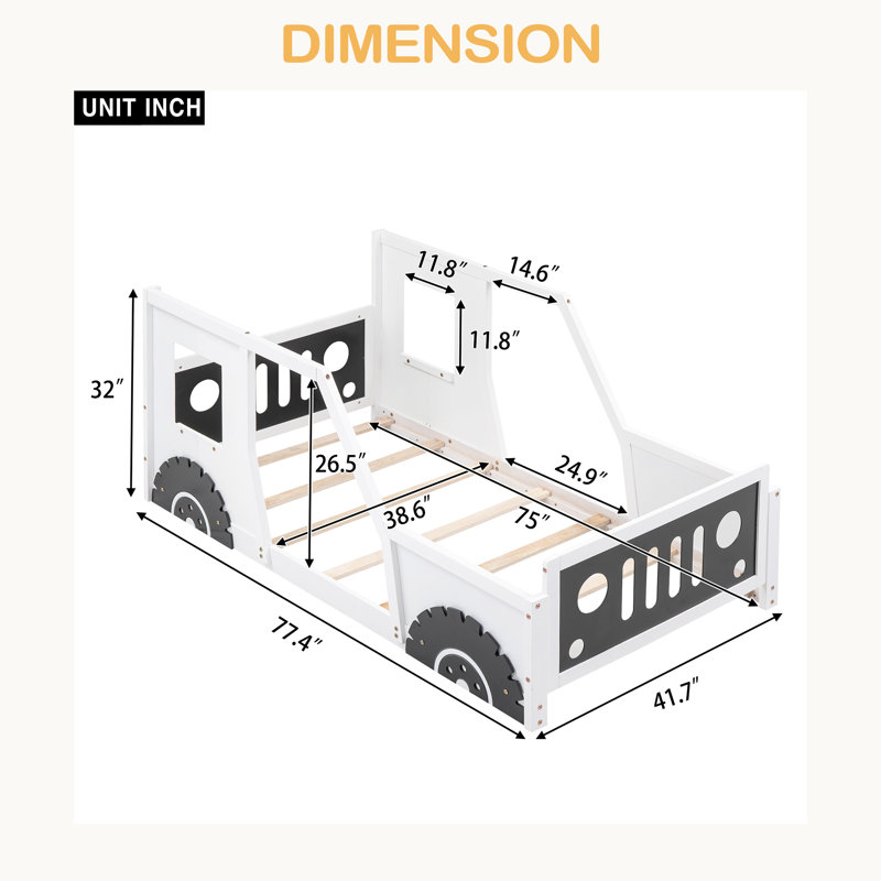 Classic Car-Shaped Platform Bed With Wheels, Twin, White