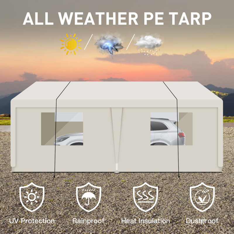 Carport, 10×30 Heavy Duty Portable Carport Garage Tent For Outdoor Storage Shelter With Window