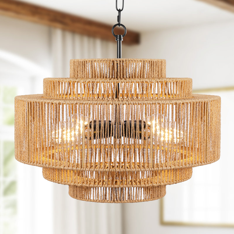 Caytlen 4-Light Dimmable Hand-Woven Drum Chandelier