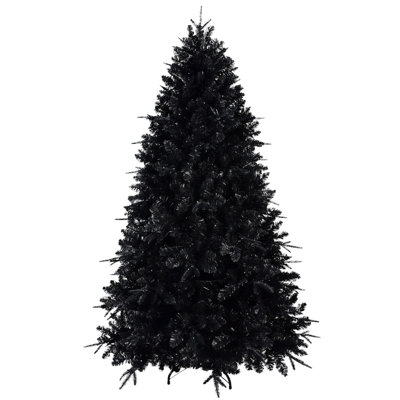Black Christmas Tree With White Led Lights, Tips Pe+Pvc Artificial Tree For Halloween & Holiday Decor, Hinged Structure With Stable Metal Stand