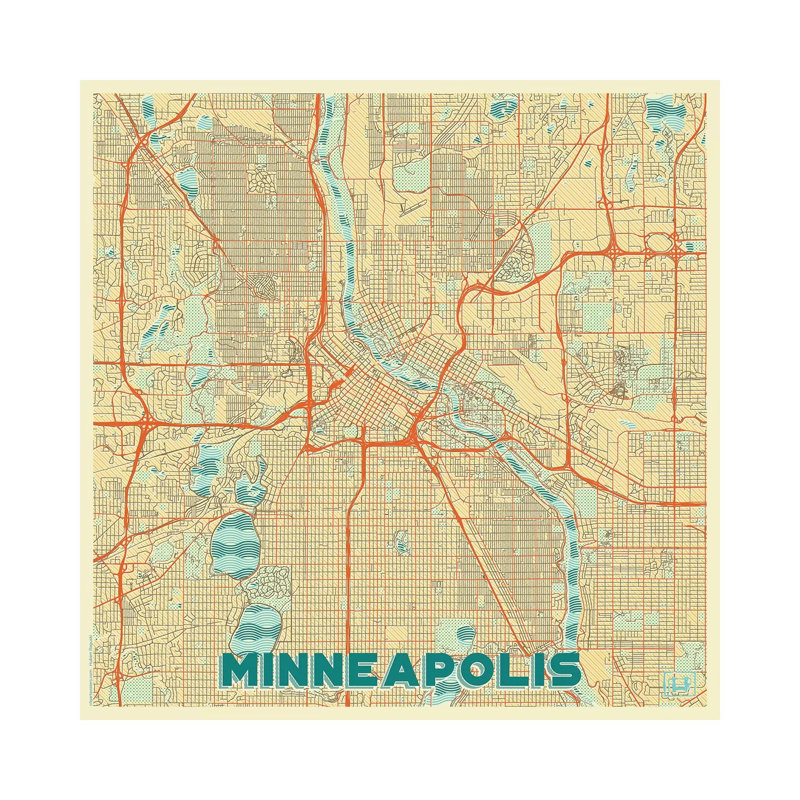 Minneapolis Retro Urban Blueprint Map by Hubert Roguski - Wrapped Canvas Print, 30.48 cm H x 30.48 cm W