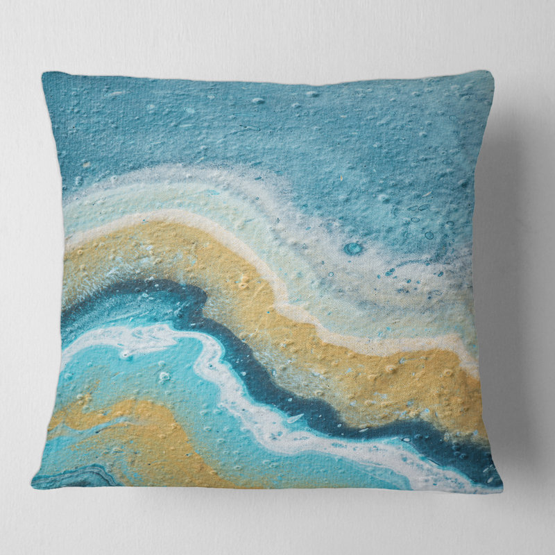 Composition abstraite en jaune et bleu VI - coussin moderne imprimé, 18" x 18"