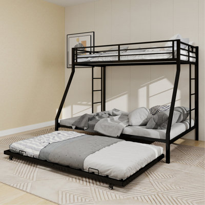Lit superposé carré à haute stabilité, avec échelle et lit gigogne roulant, look minimaliste moderne, support robuste pour la maison, le dortoir et la chambre d'amis