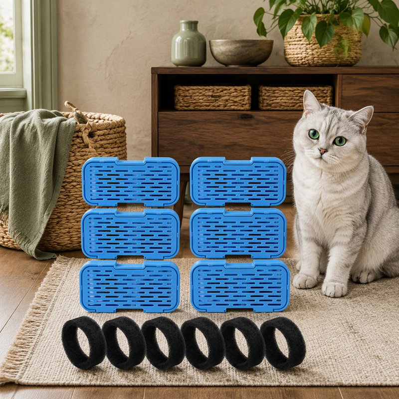 12-Piece Replacement Set containing 6 activated-carbon and ultra-fine-fiber filters plus 6 sponges.