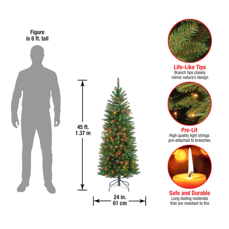 The Holiday Aisle® Kingswood Fir Pencil Tree with Multicolor Lights, 4.5'