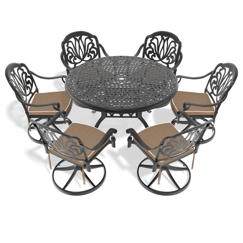 7-Piece All-Weather Cast Aluminum Dining Set, Include 6 Swivel Chairs And 48.03" Round Table With Frame, 6