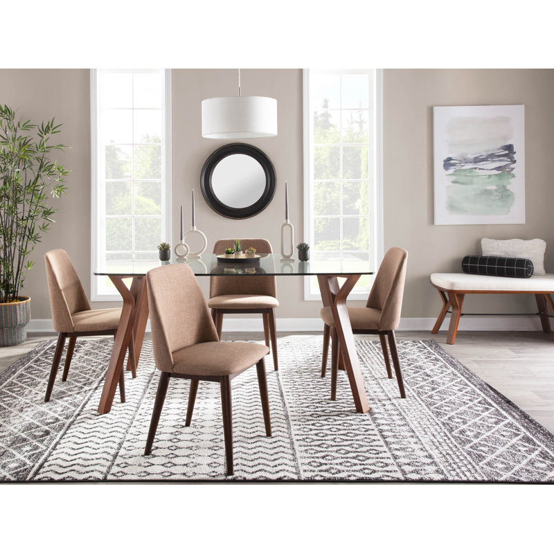 Fayette Rectangular Dining Table with Glass Top, Walnut, Clear Glass