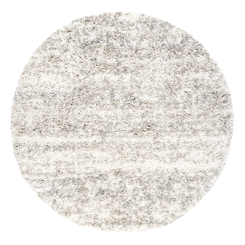 Makenna Performance Solid Shag Light Gray/Beige/Ivory Rug, Round 6'