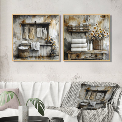 Vintage Landry Day at the Barn III - Laundry Wall Decor - Modern Wall Art 2 Piece