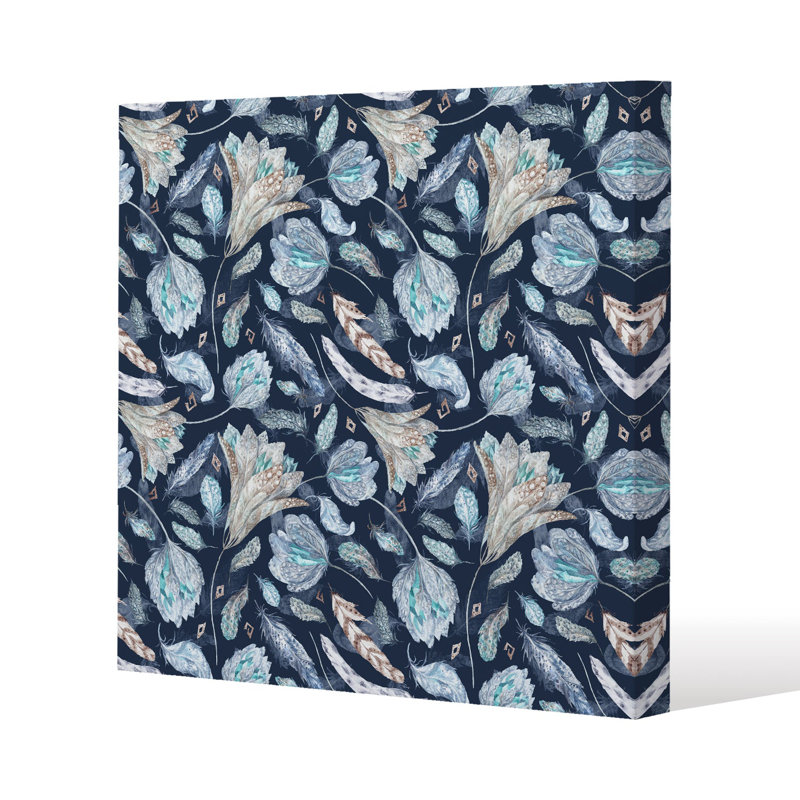 Boho Chic Indigo Pattern Slim Style Canvas Print, 15mm Slim Real wood., 60 cm H x 60 cm W