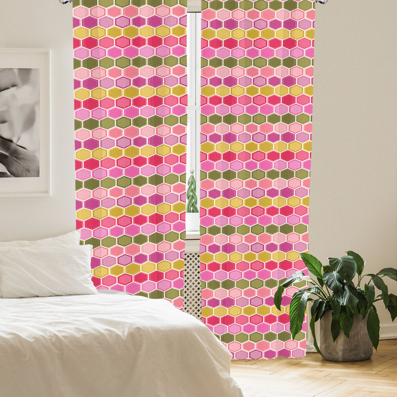 Geometric Semi-Sheer Rod Pocket Curtain Panels, 28" x 84"