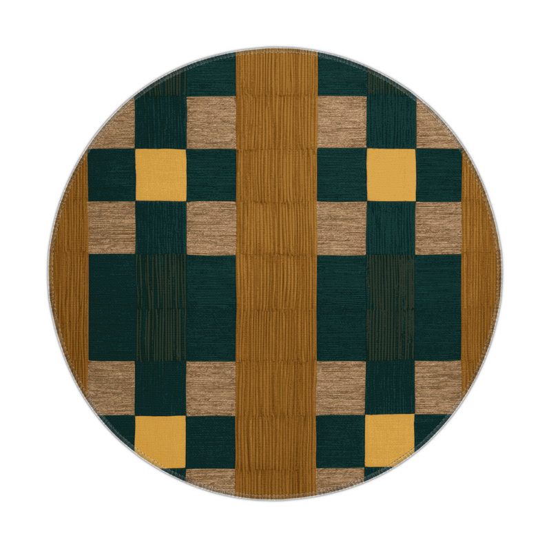 Tapis d'intérieur et d'extérieur à carreaux brun, Rond 5 pi