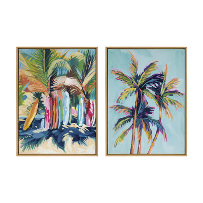 «Surf and Sand and Tropical Palms Study» par Rachel Christopoulos, ensemble d'art mural sur toile encadrée