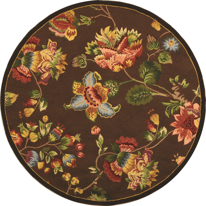 Tapis brun en laine touffeté à la main Hollander, Rond 5 pi 6 po
