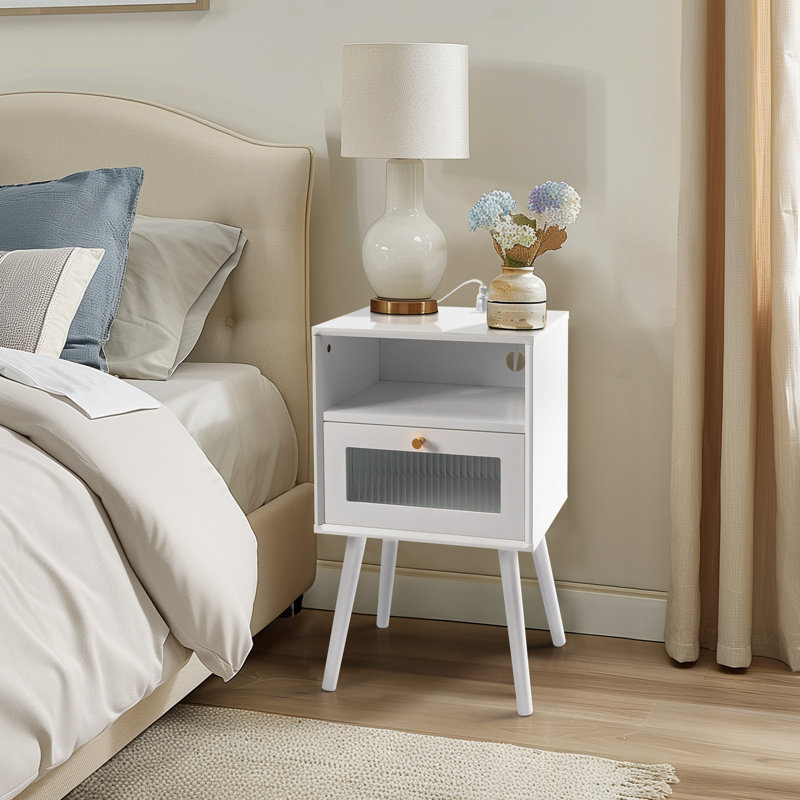 Table de chevet Olexandra, Blanc / Blanc