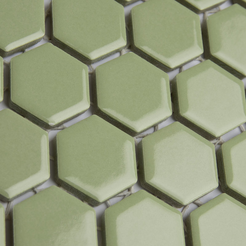 Metro .90" x .90" Hex Porcelain Honeycomb Mosaic Wall & Floor Tile, Olive