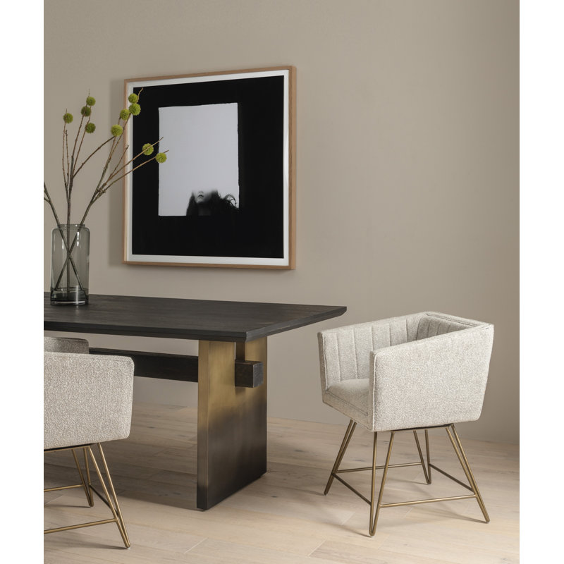 Brennan Solid Oak Dining Table, Black Oak Top/Ombre Brass Base