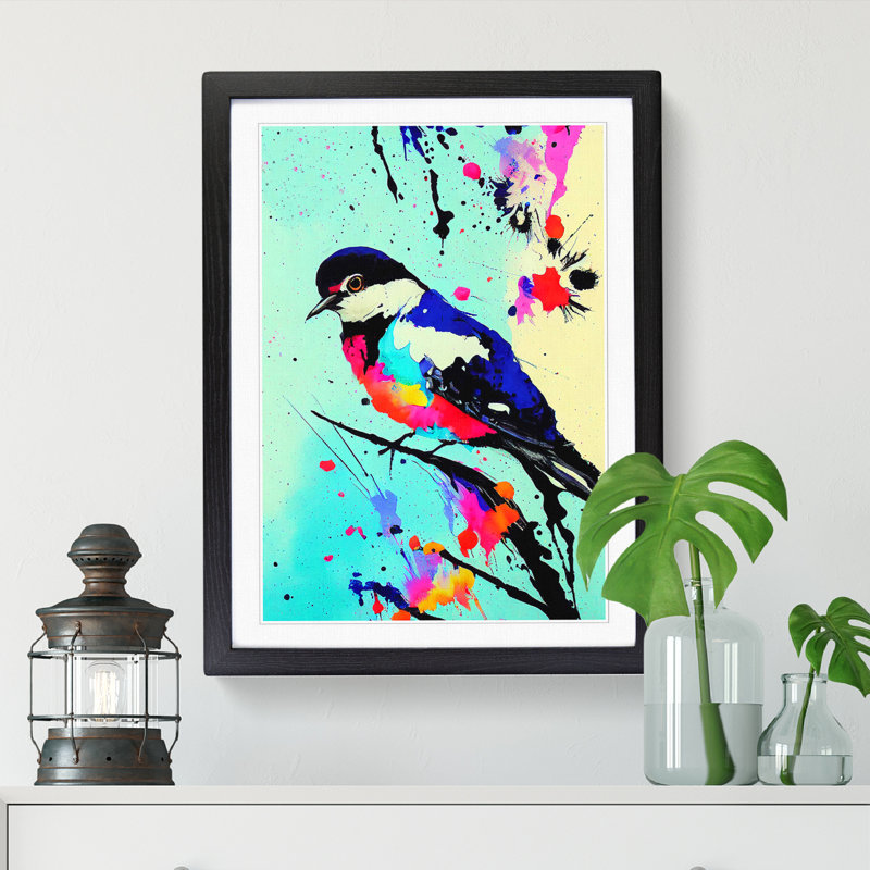Swallow Bird Splatter Vol.2 1 Piece Single Picture Frame Painting, 64cm H x 46cm W x 2cm D, Oak
