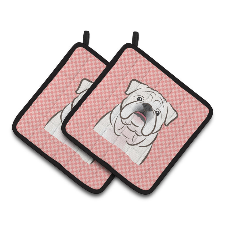 Caroline's Treasures Checkerboard Checkered Polyester Potholder Set, Pink / Cream