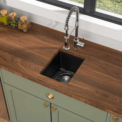 Undermount Kitchen Sink Quartz Single Bowl Kitchen Bar Sink with Roll Up Rack