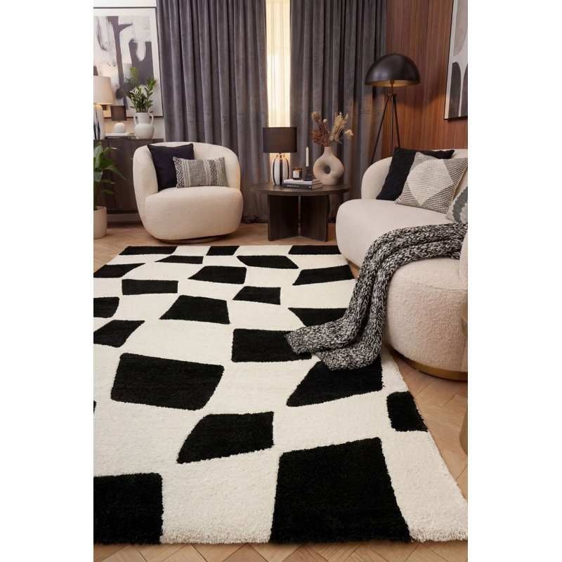 Joli Chequered Area Rug Soft Dense Pile for Living Rooms and Bedrooms, Rectangle 80 x 150 cm, Black/White
