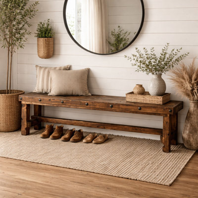 Long Rustic Solid Wood Bench