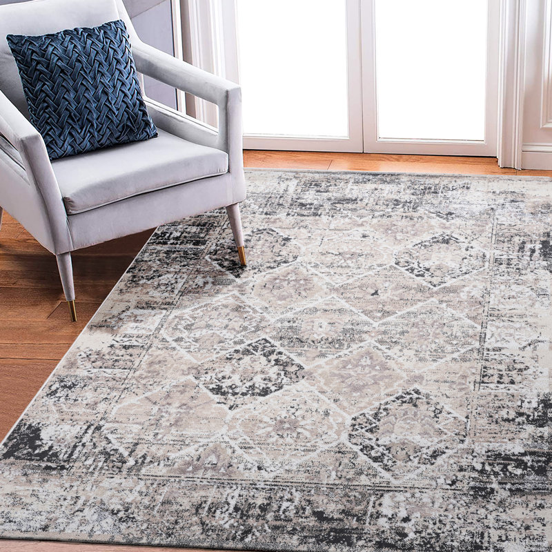 Stylish 6X9 Area Rug, Cream/Anthracite Color, Non-Shedding And Stain , For Living Room Bedroom Dining Office Rug In Cream/Anthracite, Non-Shedding, Enhances Home Style