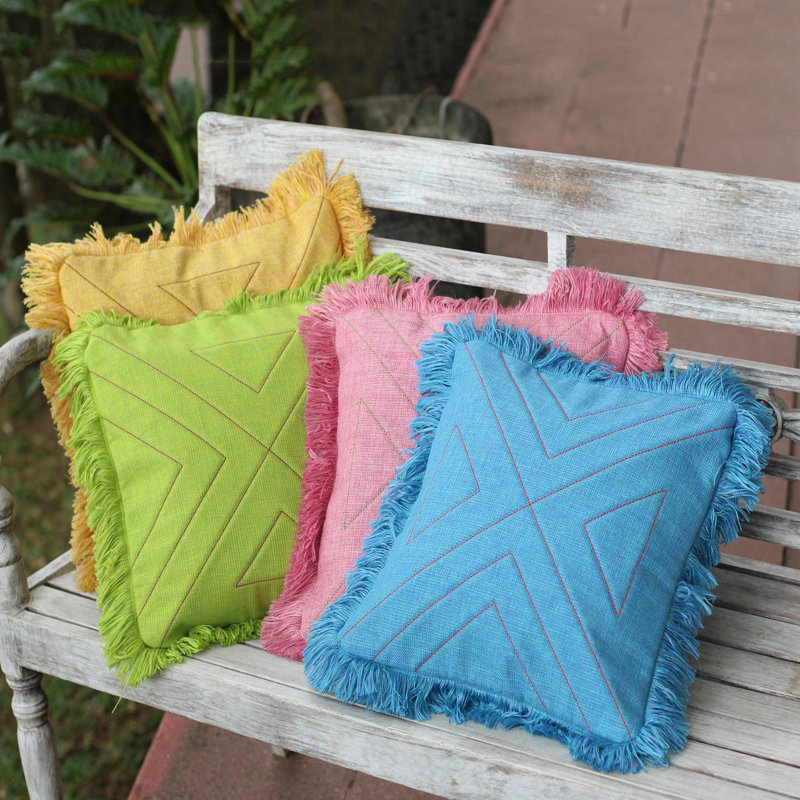  Ensemble de housse de coussin carré en coton 4 pièces Triangle
