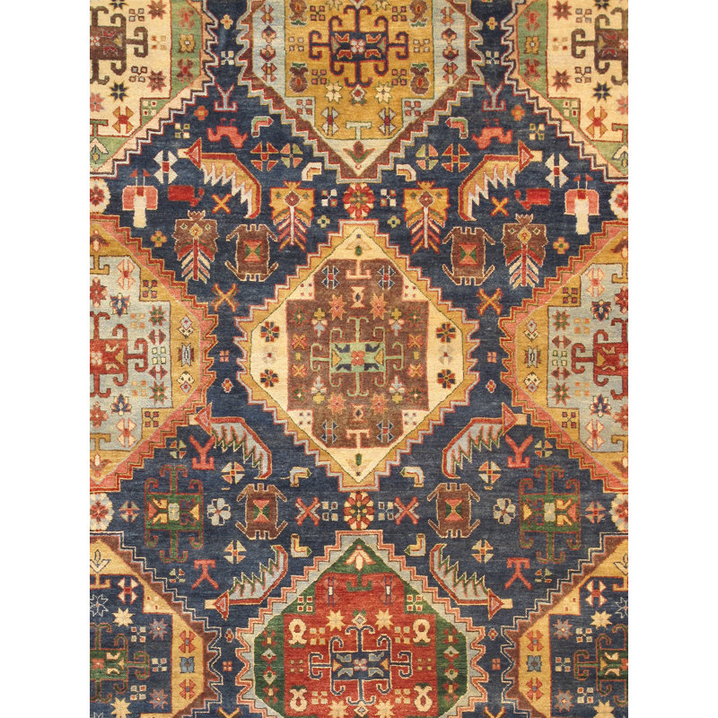Tapis bleu marine / bleu / rouge / ivoire en laine noué à la main Serapi