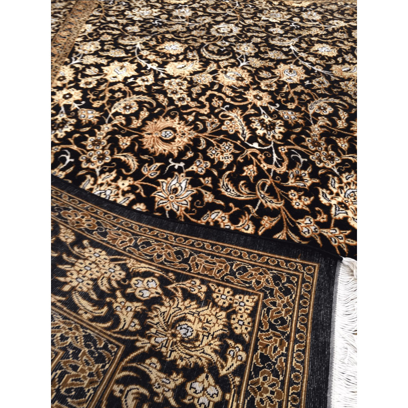 Canvello Handmade Black Silkroad Tabriz Silk & Wool Rug - 4'11'' X 6'6''