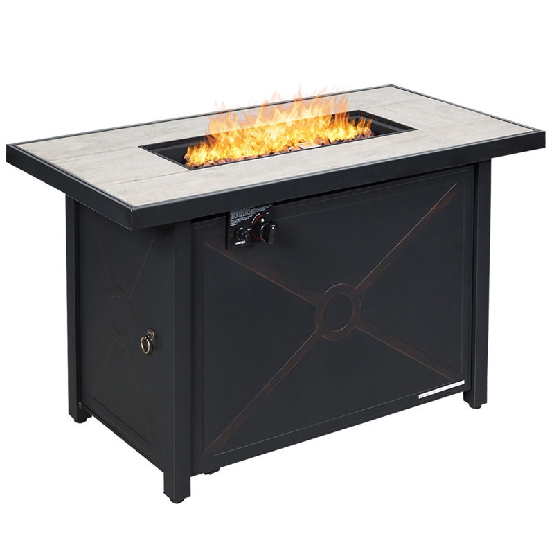 Table de foyer d'extérieur au propane en acier H 25 po x l 42 po Jalyia