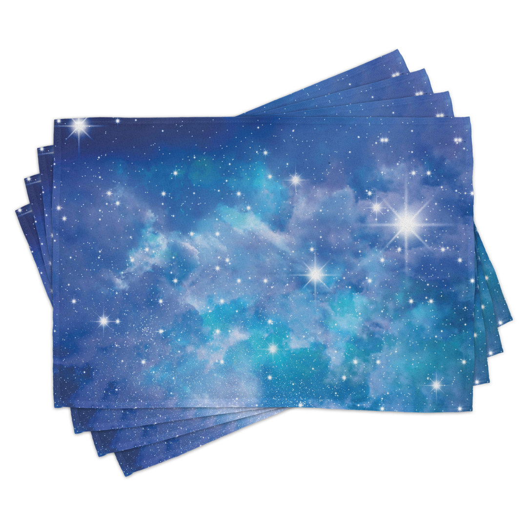 Platzdeckchen 4er Set, Planet Star Clusters, Lila Grau Türkis