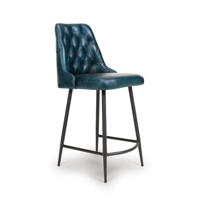 Ronja Upholstered Counter Stool with Metal Frame, Blue