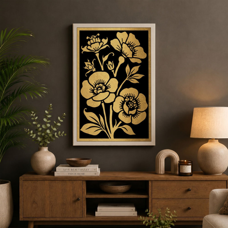 Gilded Study Botanical - Wrapped Canvas, 18x12 - 45.7 x 30.5 cm, Black Border