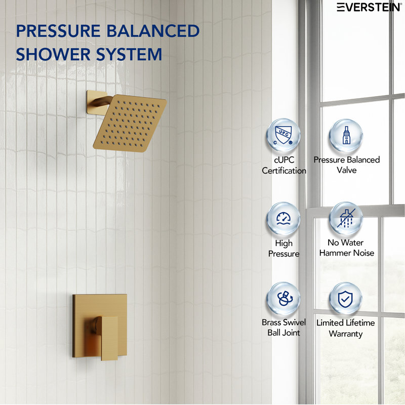 Single-Function Pressure Balance Shower Faucet with 6" Thin Stainless Steel Rain Shower Head, Rough-In Valve Not Included