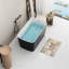 Baignoire de trempage autoportante en acrylique 49 po, baignoire carrée japonaise avec trop-plein, finition intérieure noir brillant 49 po, extérieur chaud