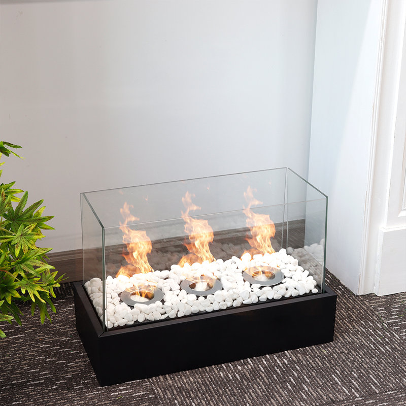 Black Stainless Steel and Glass Tabletop Fire Pit