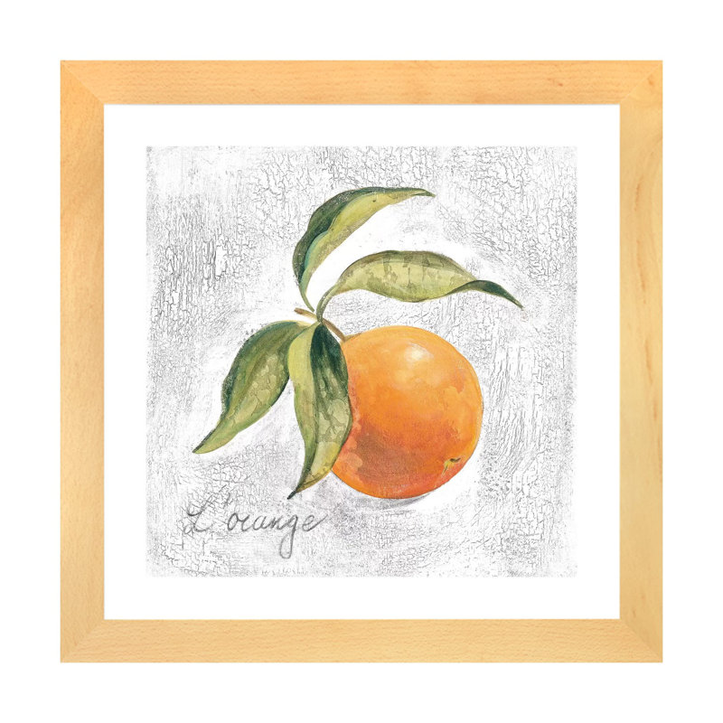 " L Orange On White " by Silvia Vassileva, White, 24" H x 24" W x 1" D, Beige Wood Framed Paper