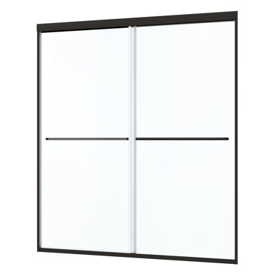 Porte de douche de 50 à 54 po x 70 po, verre trempé, noir mat, poignée en acier inoxydable, traitement Nano Clean, collision, fuite, installation simple coulissante 54 po x 70 po, finition noire de 1/4 po, qualité facile à nettoyer, fuite