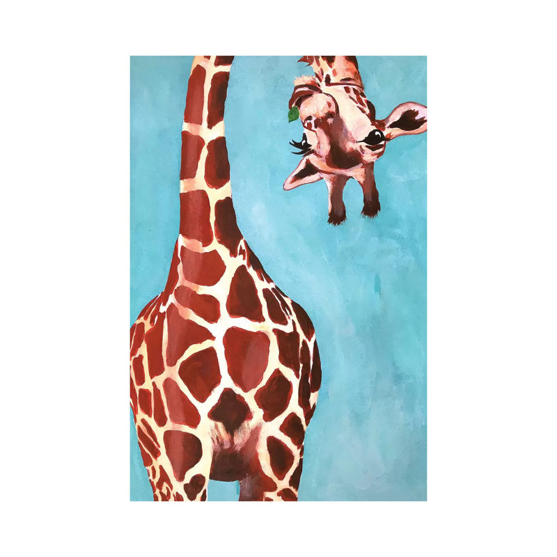 Giraffes with Green Leaf by Coco de Paris - 1 Piece Wrapped Canvas Painting, 20.32 cm H x 30.48 cm W