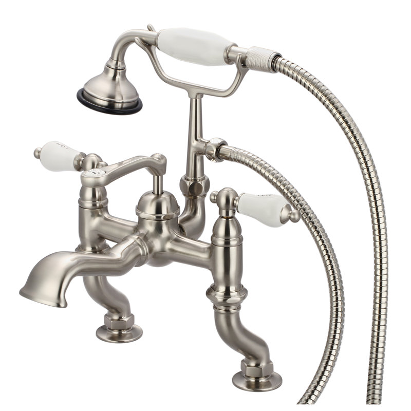 Stonington Deck Tub Spout, Brushed Nickel, Hot and Cold Labeled Porcelain Lever Handles