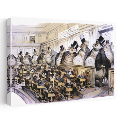Caricature politique des années 1880 et 1889 «The Bosses Of The Senat Monopoly» Les intérêts des entreprises conduisent à la loi antitrust Sherman