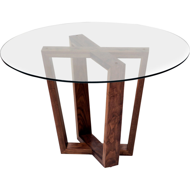 Gax Round Glass Dining Table, 36" W x 36" L, Solid Walnut