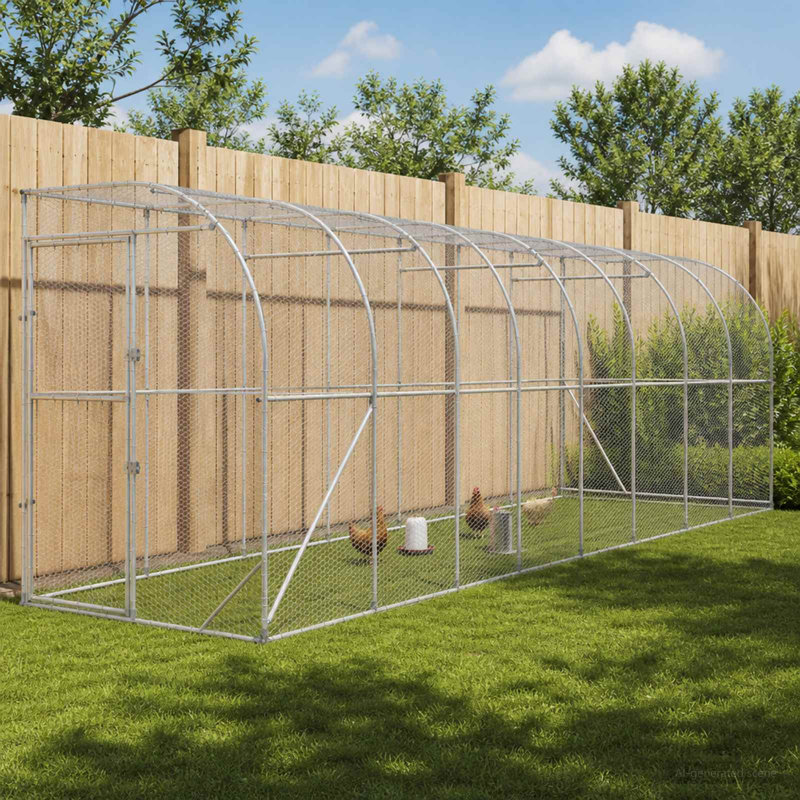 Poulailler argenté 236,22 po x 59,06 po x 84,65 po, 84.65" H x 314.96" W x 39.37" D