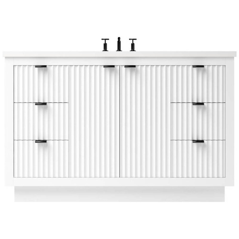 Lecrieú Single Extra Wide Bath Vanity, Matte Black, 48", Pure White