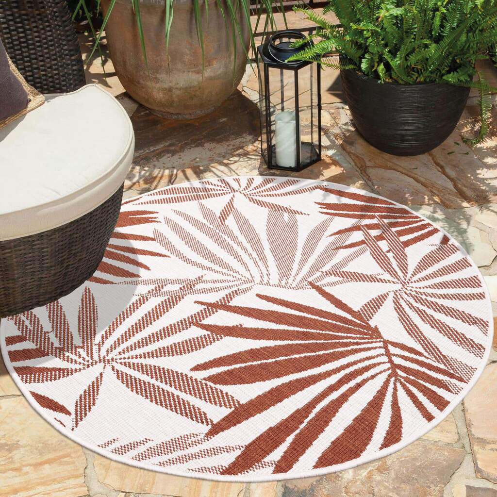 In- & Outdoor-Teppich Beige, Creme – Wendeteppich – 120x170 cm – Florales Muster – Wetterbeständig