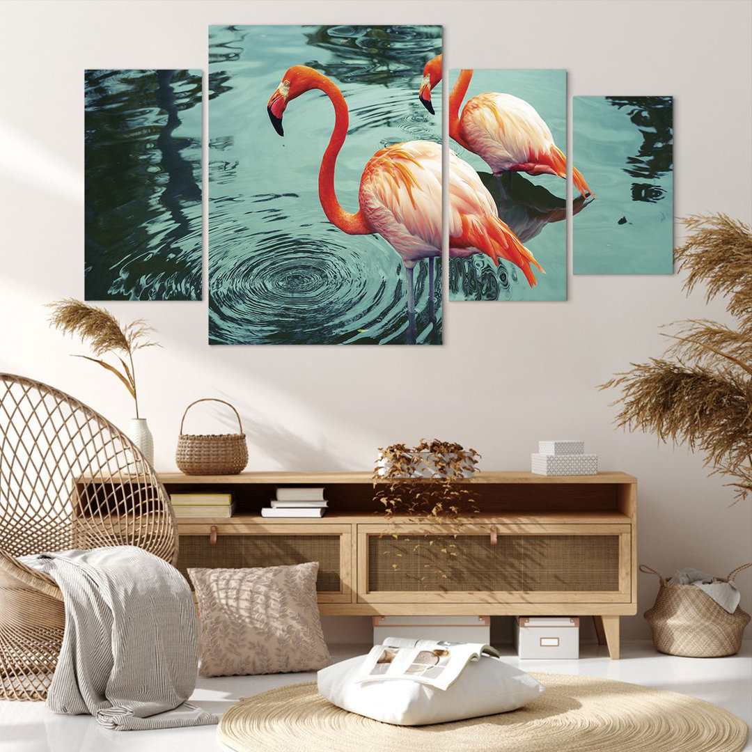 4-tlg. Leinwandbilder-Set Pink Flamingos Water